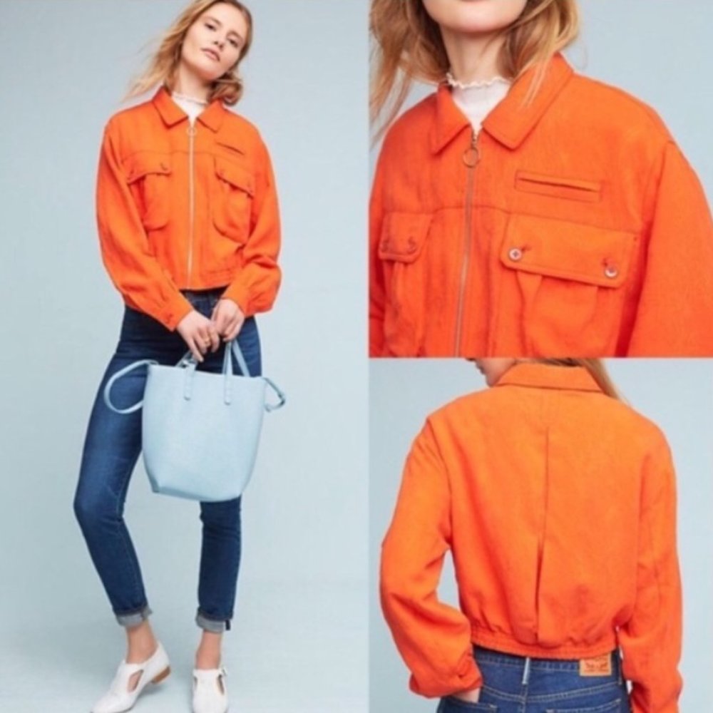 💥NWOT Anthro Cartonnier Jacquard Eisenhower Bomber Orange Size Small